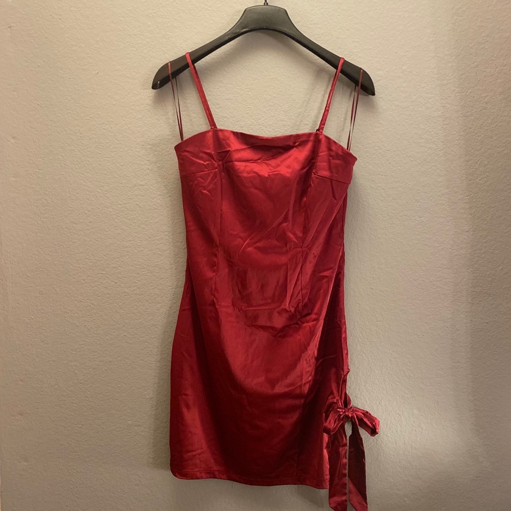 Red Burgundy sexy Mini Dress Side Cute with Bow